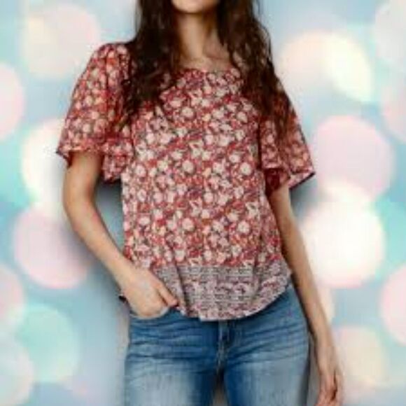 Lucky Brand Boho Flutter Sleeve Shirt Top Size XL - Picture 1 of 5